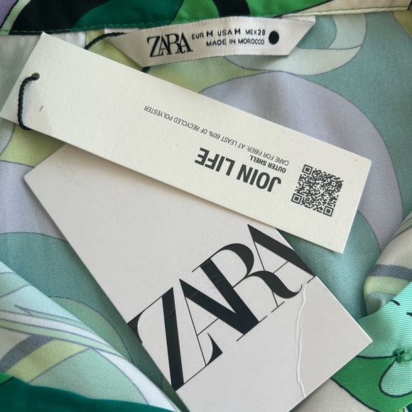 ZARA Green Multi-Print Tie-Front Button Shirt NWT looks like Pucci - Picture 5 of 6
